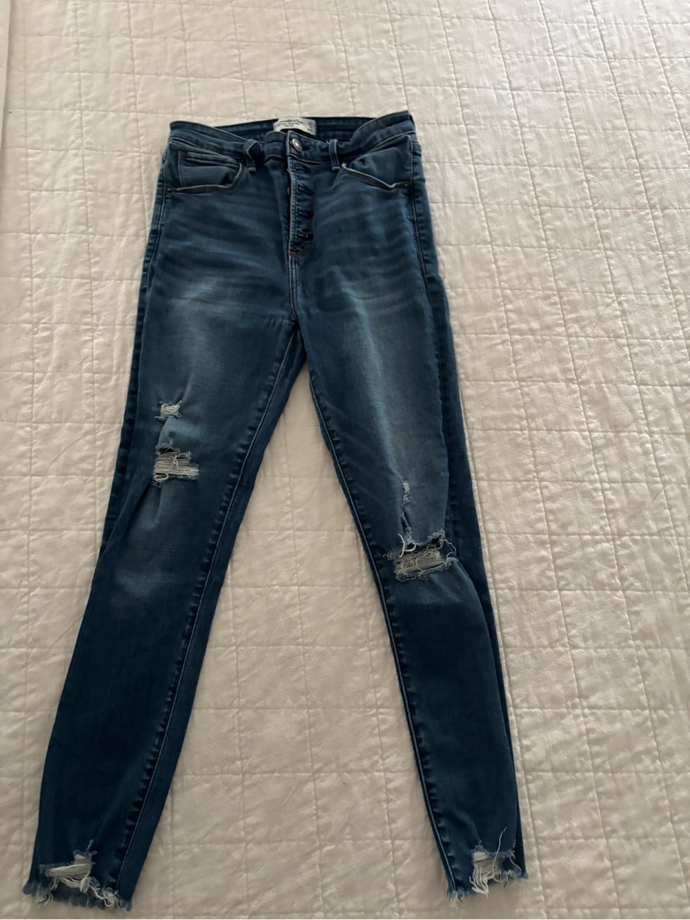 Abercrombie & Fitch Dark Blue Distressed High-Rise Skinny Jeans